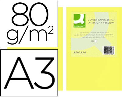 500h papel fotocopiadora Q-Connect A3 80g/m² color amarillo intenso